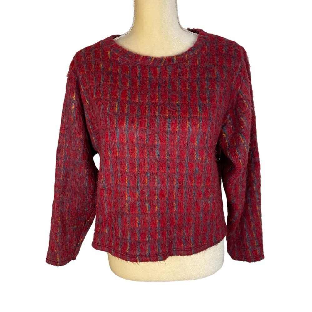 ZARA W/B‎ Collection Fuzzy Mohair Red Maroon Crop Sweater Size Small